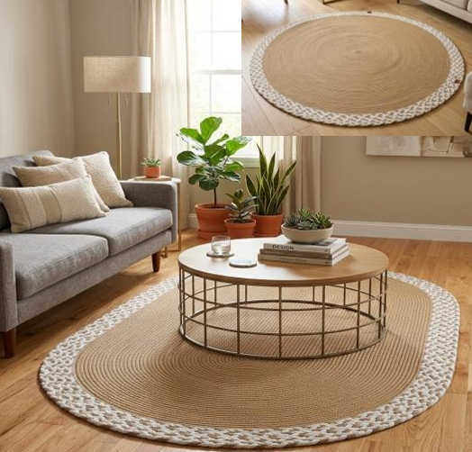 Muse Carpet Doğal Örgü Jüt Halı | Oval & Yuvarlak İskandinav Bohem Halı
