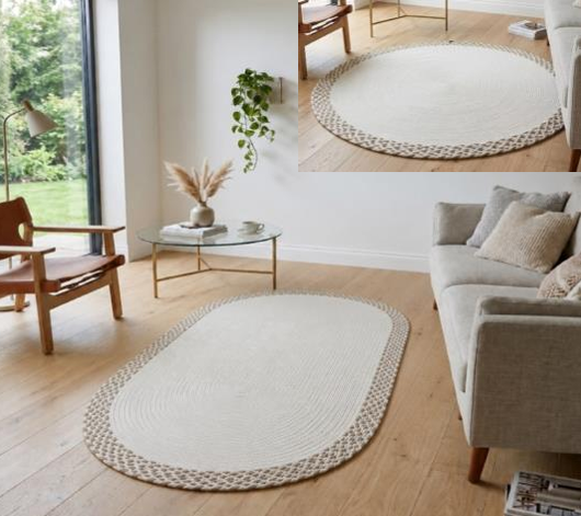 Muse Carpet Ekru Dokuma Örgü Halı | Modern Oval & Yuvarlak İskandinav Halı