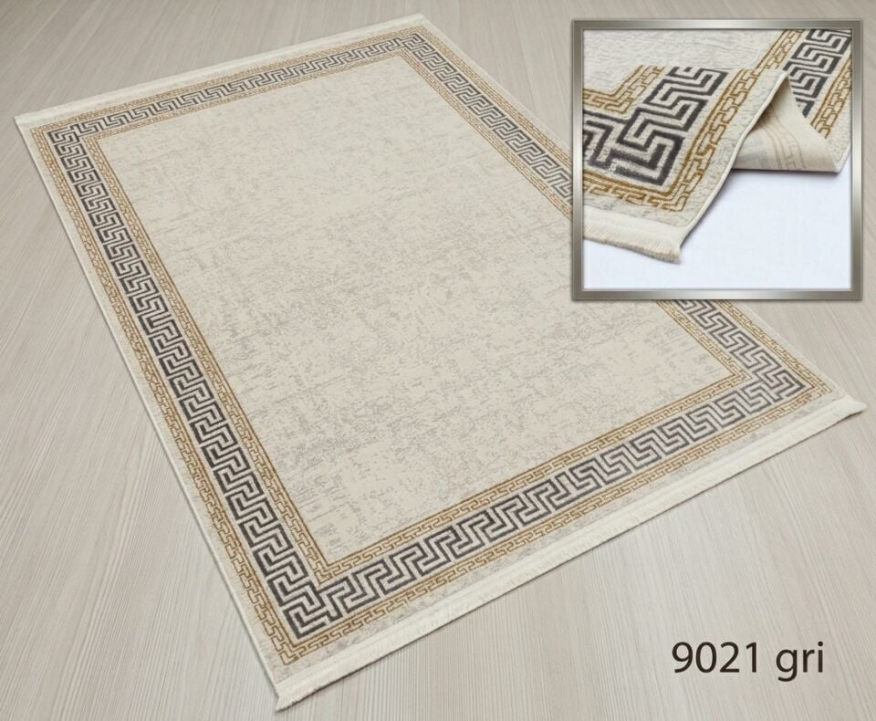 Decoser Diamond Plus 9021 Gri Grek Desenli Bordürlü Lüks Salon Halısı