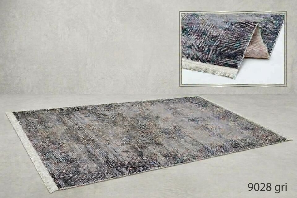Decoser Diamond Plus 9028 Gri Eskitme Geometrik Desenli Modern Halı
