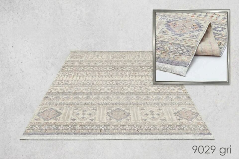 Decoser Diamond Plus 9029 Gri Etnik Desenli Modern Salon Halısı