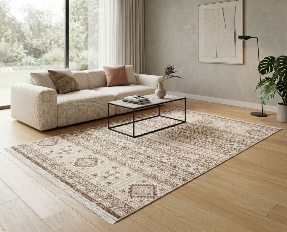 Decoser Diamond Plus 9030 Vizon Etnik Desenli Modern Salon Halısı