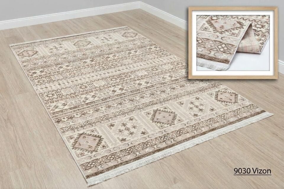 Decoser Diamond Plus 9030 Vizon Etnik Desenli Modern Salon Halısı