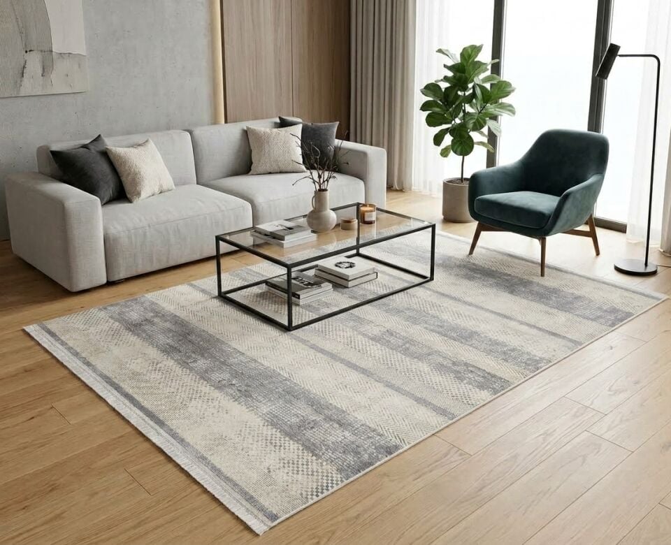 Decoser Diamond Plus 9031 Gri Çizgili Modern Salon Halısı