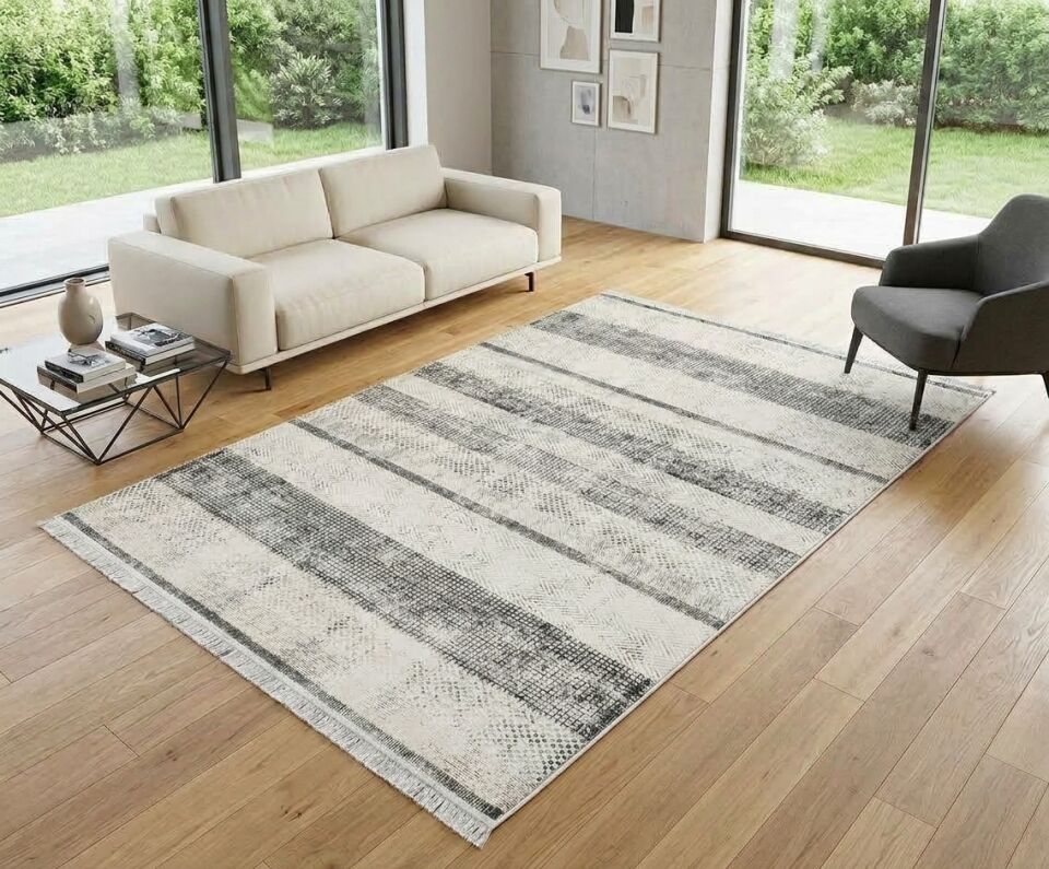 Decoser Diamond Plus 9032 Gri Çizgili Eskitme Modern Salon Halısı