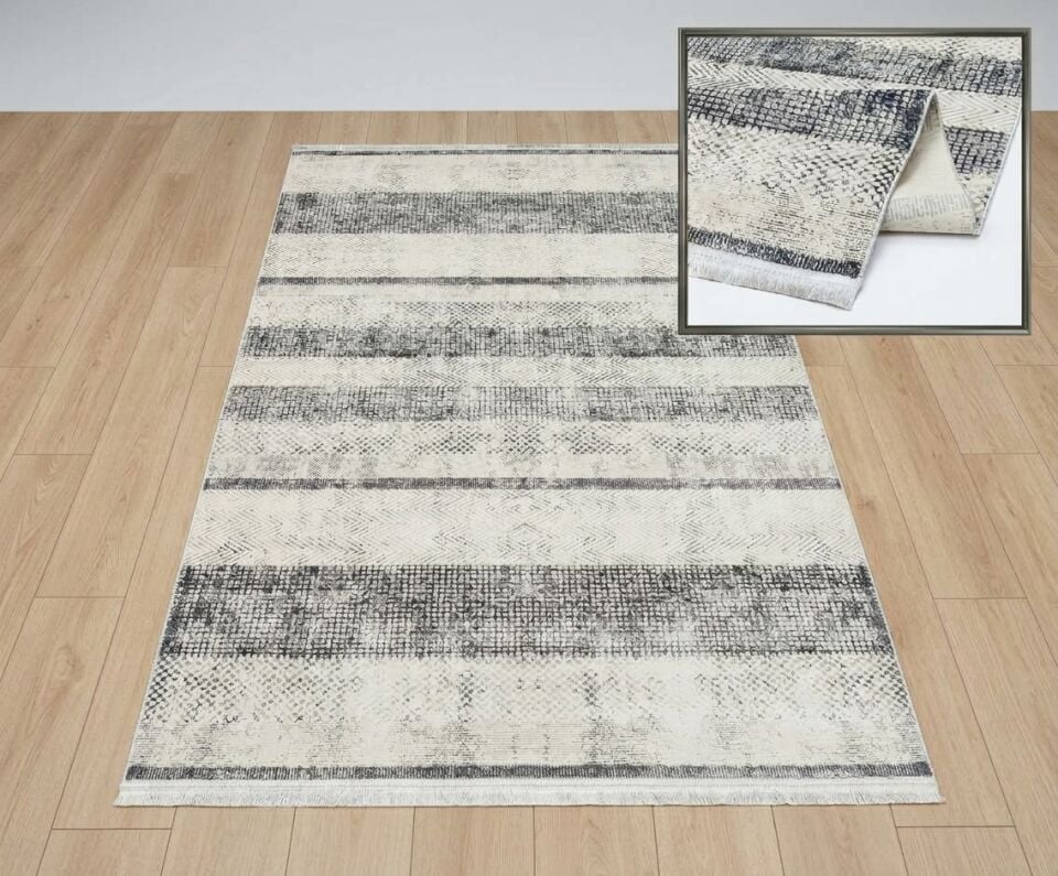 Decoser Diamond Plus 9032 Gri Çizgili Eskitme Modern Salon Halısı