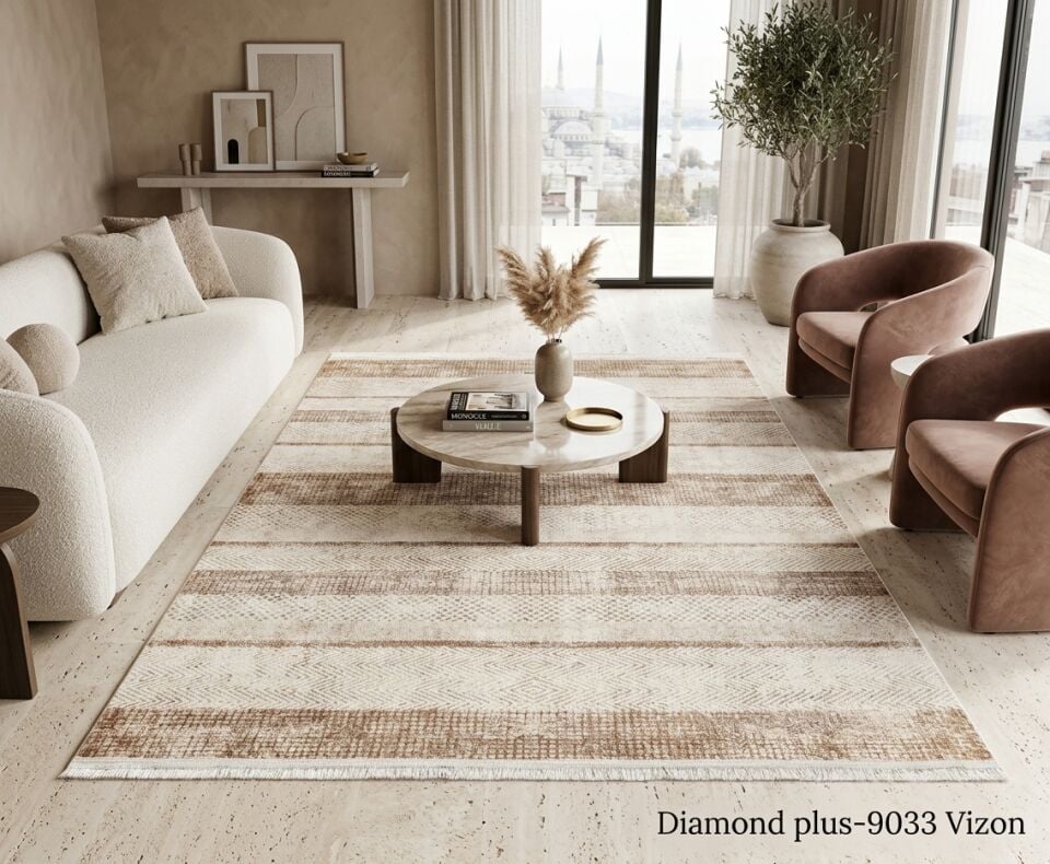 Decoser Diamond Plus 9033 Vizon Çizgili Geometrik Modern Halı