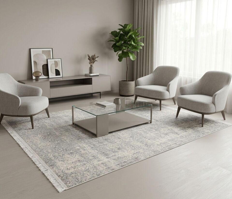 Decoser Diamond Plus 9052 Gri Klasik Eskitme Desenli Modern Halı