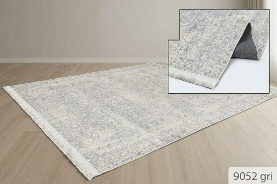 Decoser Diamond Plus 9052 Gri Klasik Eskitme Desenli Modern Halı