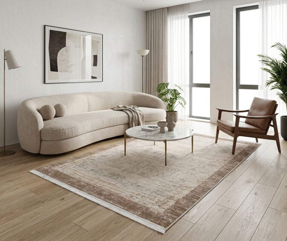 Decoser Diamond Plus 9054 Vizon Eskitme Bordürlü Modern Halı