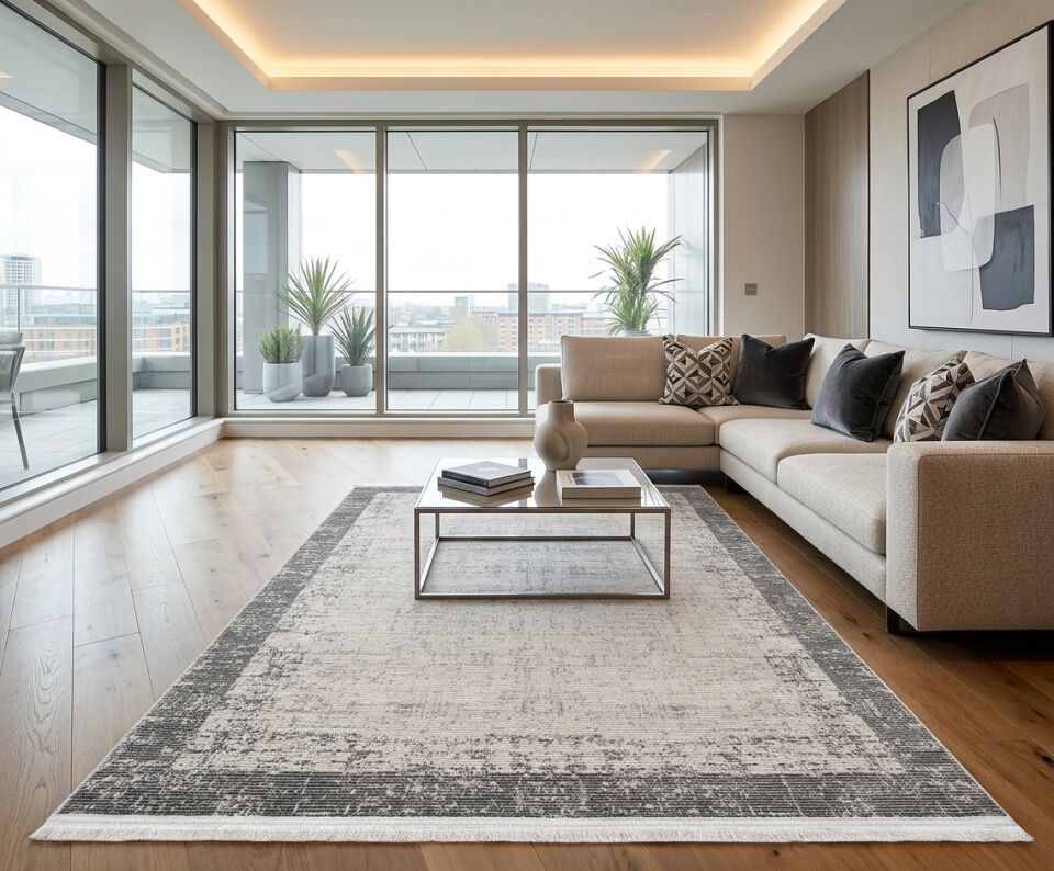 Decoser Diamond Plus 9055 Gri Eskitme Bordürlü Modern Halı