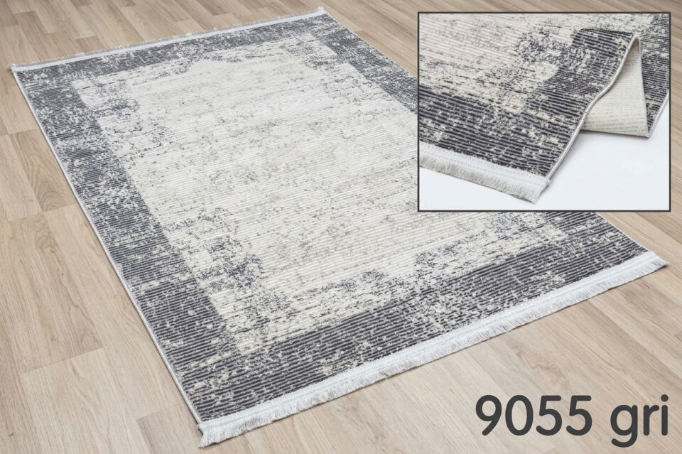 Decoser Diamond Plus 9055 Gri Eskitme Bordürlü Modern Halı
