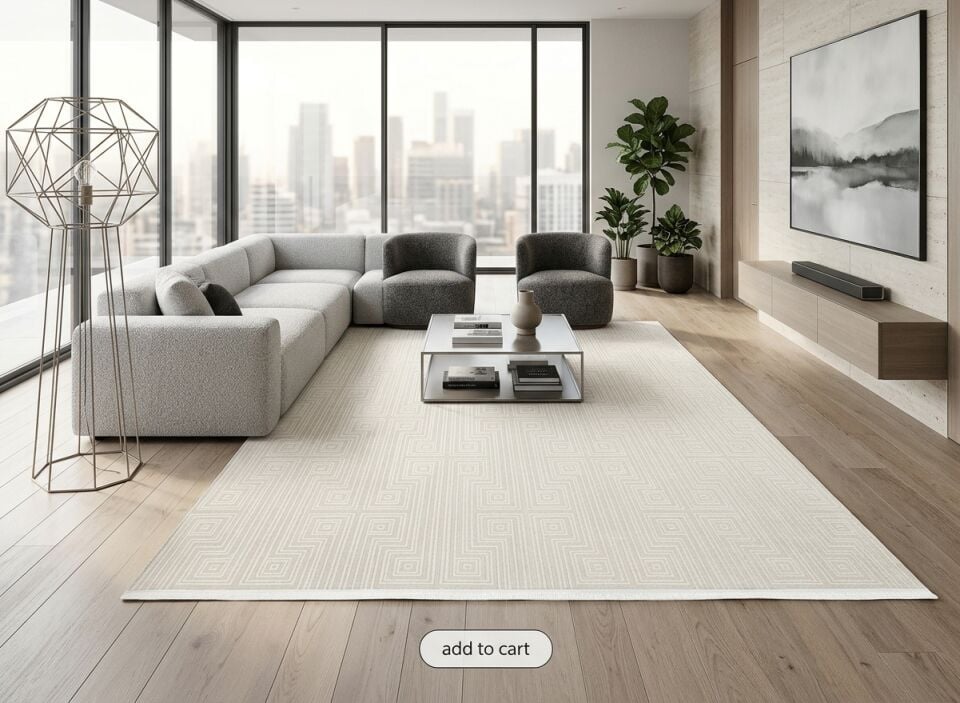Decoser Diamond Plus 9056 Krem Geometrik Çizgili Modern Salon Halısı