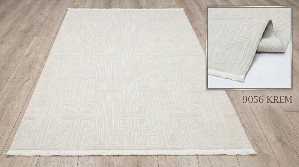 Decoser Diamond Plus 9056 Krem Geometrik Çizgili Modern Salon Halısı