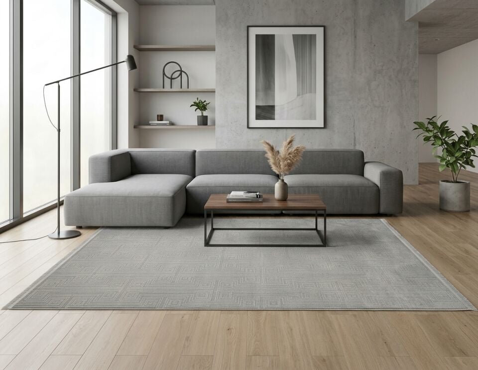 Decoser Diamond Plus 9057 Gri Geometrik Çizgili Modern Halı