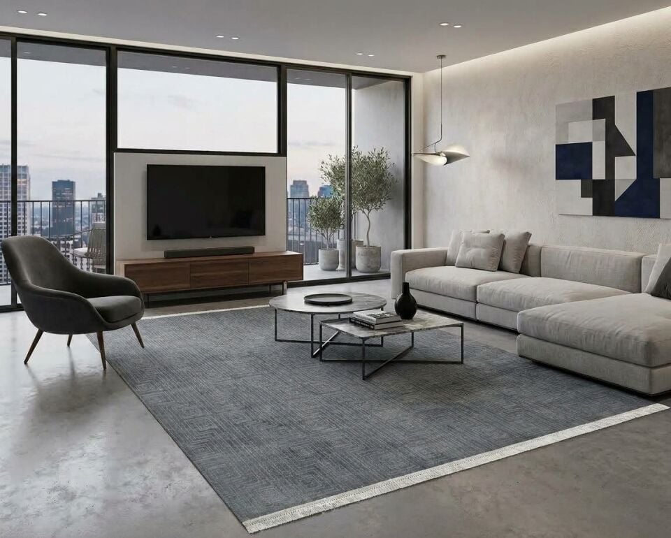 Decoser Diamond Plus 9059 Antrasit Çizgili Geometrik Modern Halı