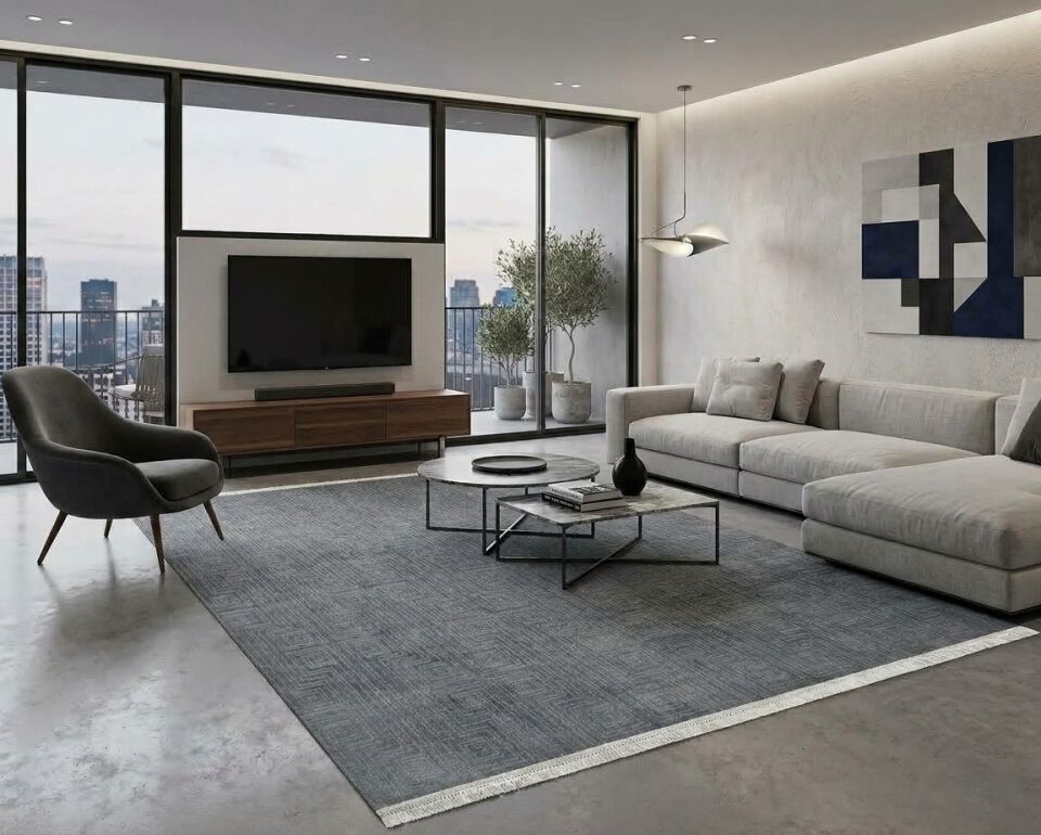 Decoser Diamond Plus 9059 Antrasit Çizgili Geometrik Modern Halı