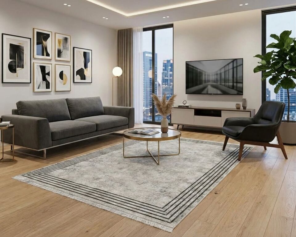 Decoser Diamond Plus 9070 Gri Bordürlü Modern Salon ve Oturma Odası Halısı