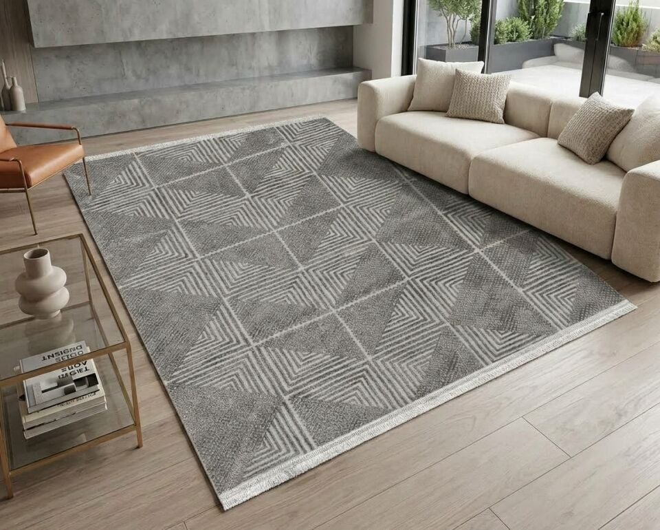 Decoser Diamond Plus 9074 Gri Çizgili Geometrik Modern Halı