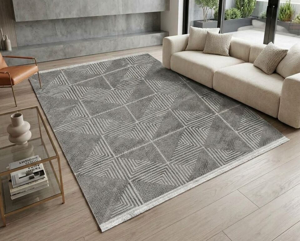 Decoser Diamond Plus 9074 Gri Çizgili Geometrik Modern Halı