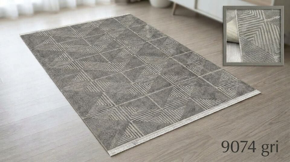 Decoser Diamond Plus 9074 Gri Çizgili Geometrik Modern Halı