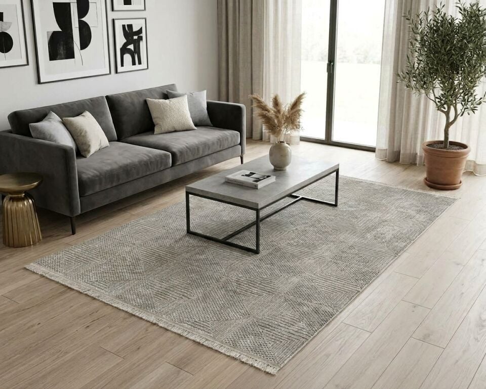 Decoser Diamond Plus 9075 Gri Geometrik Desenli Modern Halı