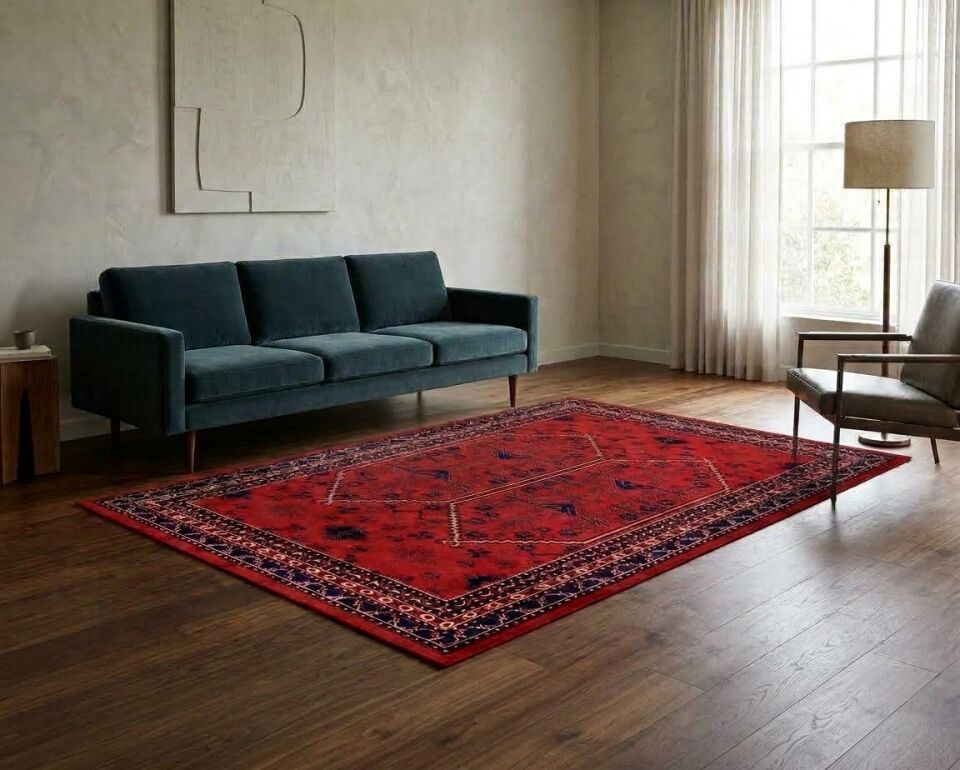 Decoser Afgan 830 Kırmızı Madalyon Desenli Klasik Halı
