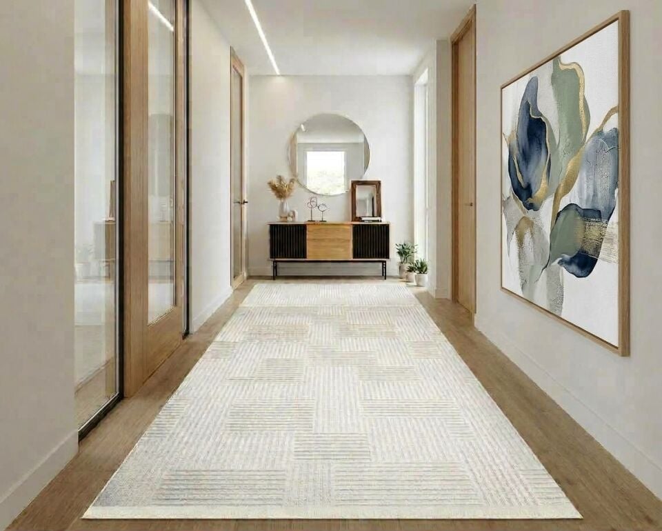Decoser 731 Krem Modern Dokulu Geometrik Halı & Yolluk