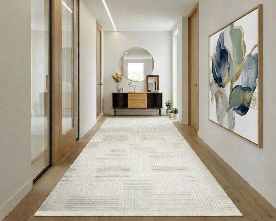 Decoser 731 Krem Modern Dokulu Geometrik Halı & Yolluk