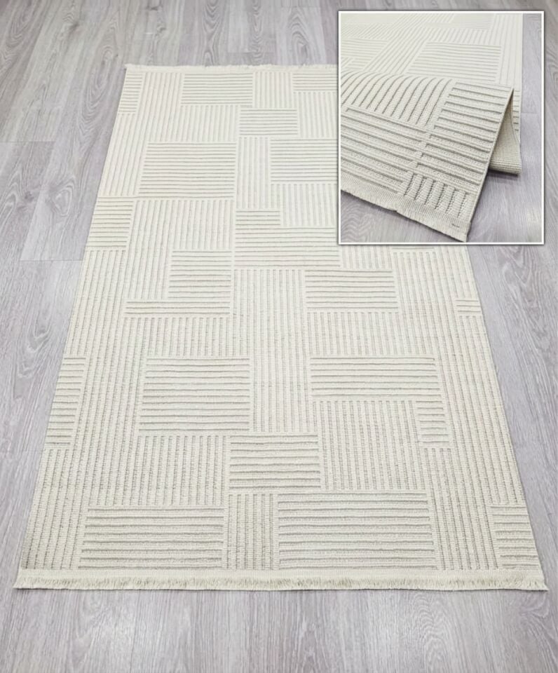 Decoser 731 Krem Modern Dokulu Geometrik Halı & Yolluk