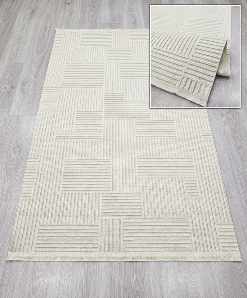 Decoser 731 Krem Modern Dokulu Geometrik Halı & Yolluk