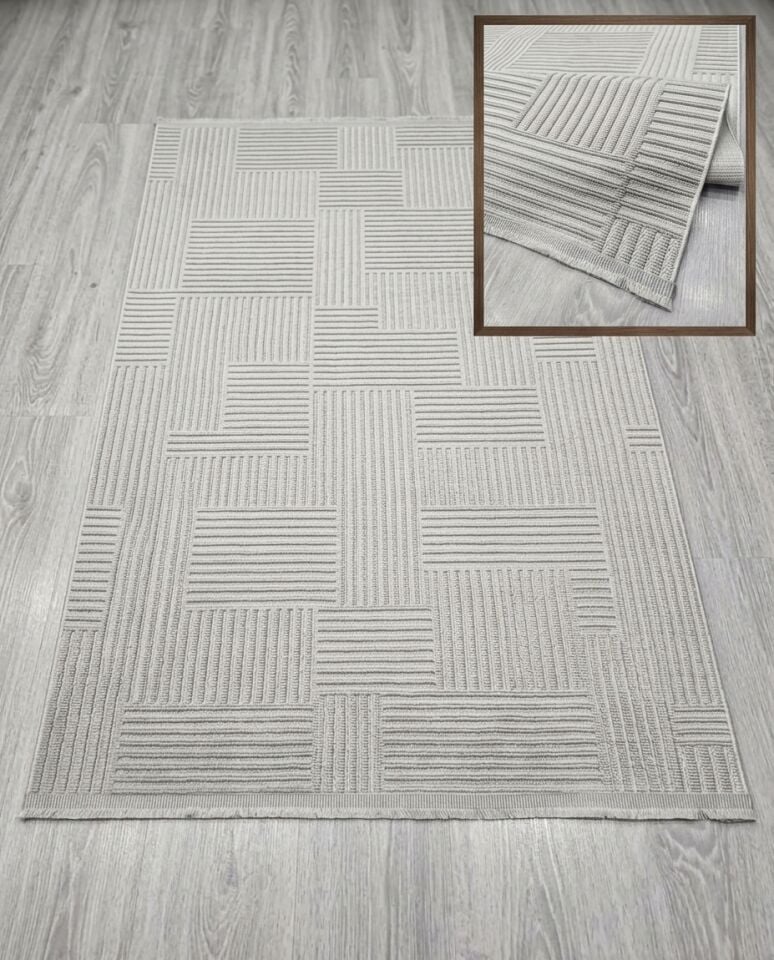 Decoser 733 Gri Modern Dokulu Çizgili Halı & Yolluk