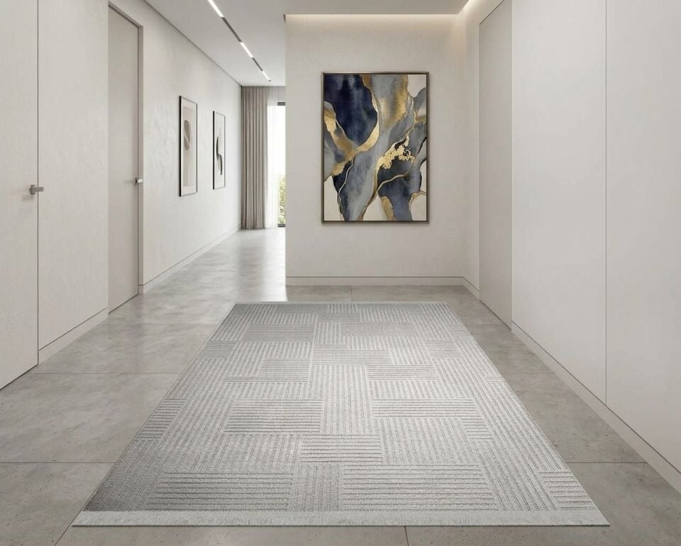 Decoser 733 Gri Modern Dokulu Çizgili Halı & Yolluk
