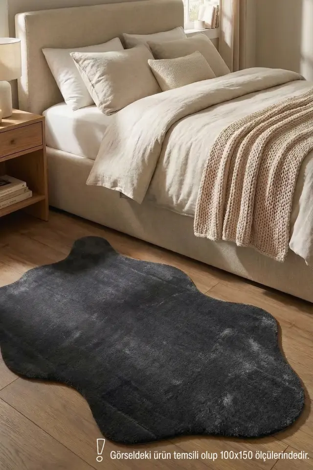 POLY Peluş Post Şeklinde Halı- Antrasit - Salon-Antre-Oturma Odası-Yumuşak-Kaymaz Taban-Yıkanabilir–Modern-Uygun Fiyat