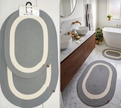 Muse Carpet Bordürlü Jüt Banyo Paspas Seti 2'li | Modern Oval Hasır Banyo Halısı