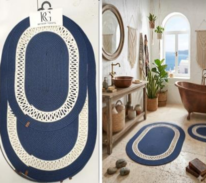 Muse Carpet Bordürlü Jüt Banyo Paspas Seti 2'li | Modern Oval Hasır Banyo Halısı