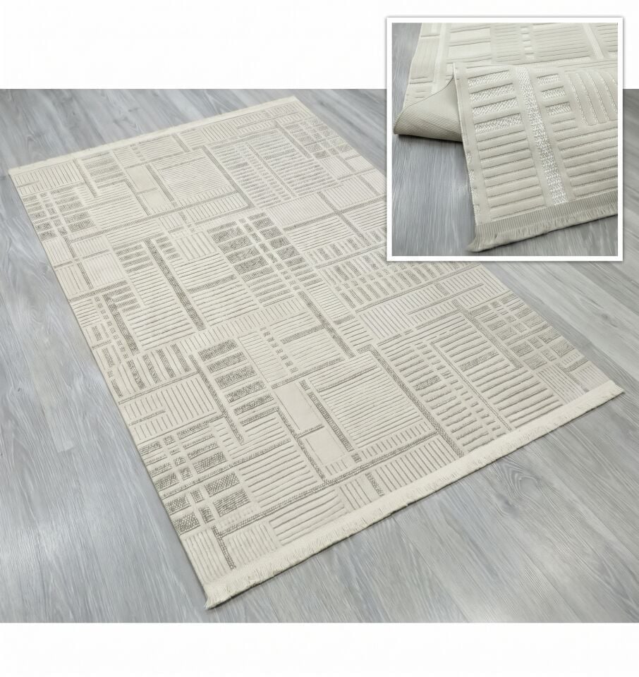 Decoser 801 Beyaz Modern Geometrik Halı | Aydınlık ve Ferah Tasarım