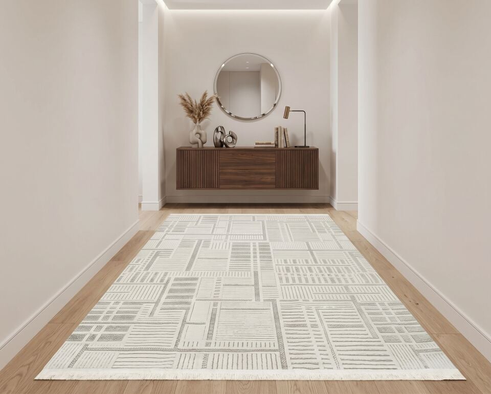 Decoser 801 Beyaz Modern Geometrik Halı | Aydınlık ve Ferah Tasarım