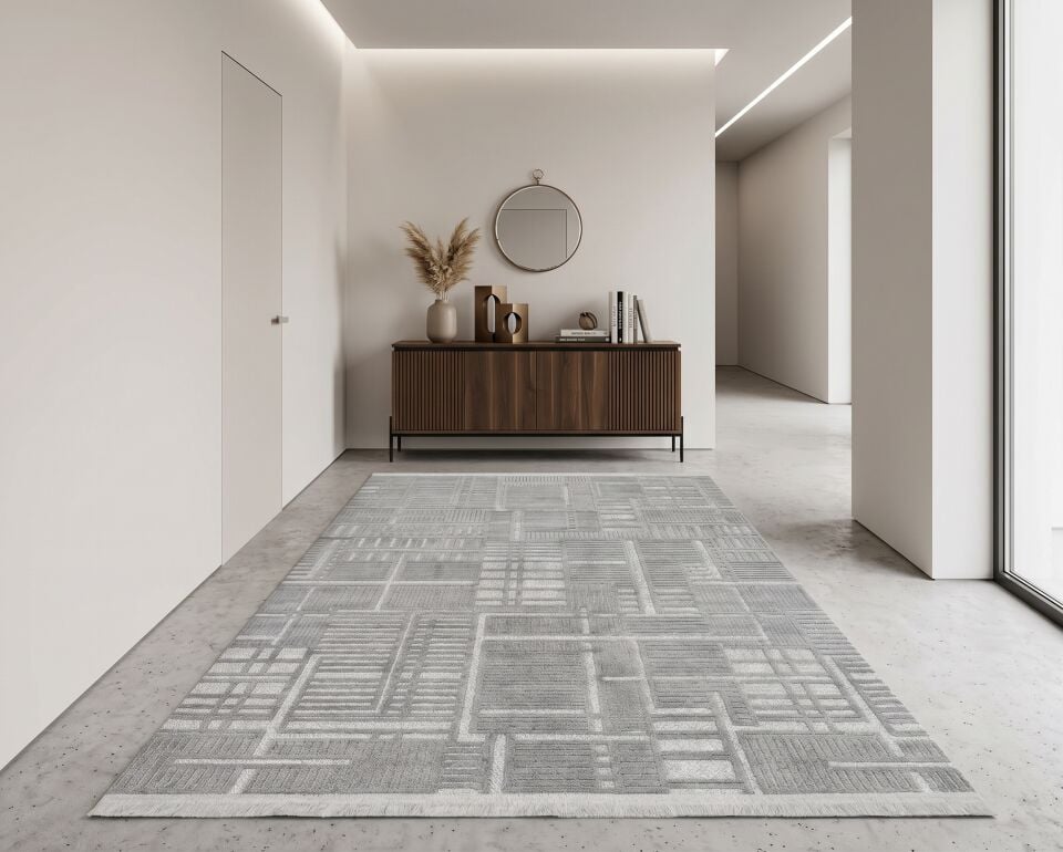 Decoser 803 Gri Modern Geometrik Halı | Ferah ve Şık Tasarım