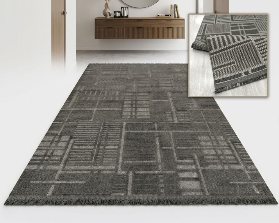 Decoser 804 Antrasit Modern Geometrik Halı | Şık ve Dayanıklı Tasarım