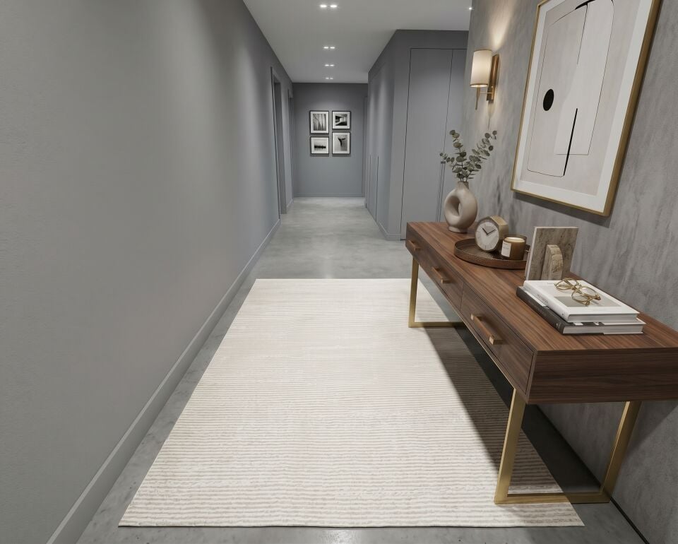 Decoser 1091 Krem Modern Çizgili Yolluk & Halı