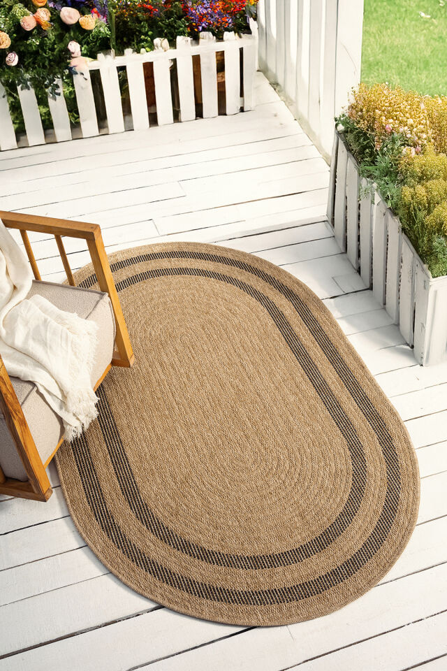 Seyran Halı India 668 Siyah Çizgili Oval Halı | Muse Carpet