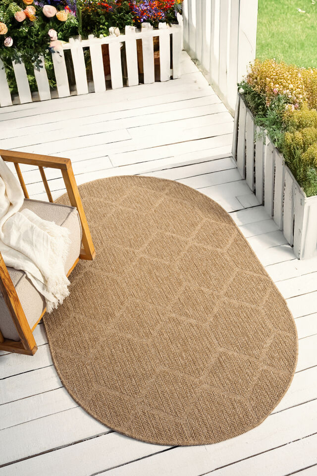 Seyran Halı India 669 Bej Petek Desenli Oval Halı | Muse Carpet