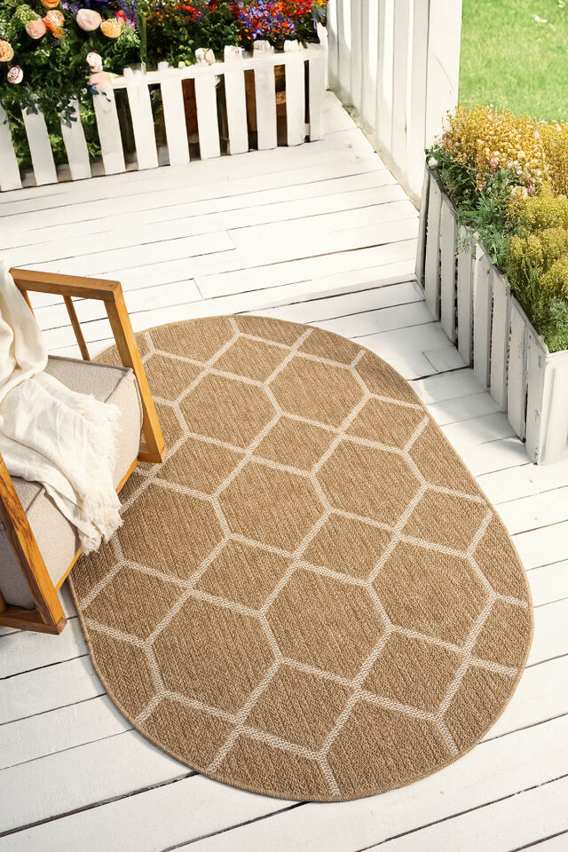 Seyran Halı India 669 Beyaz Petek Desenli Oval Halı | Muse Carpet