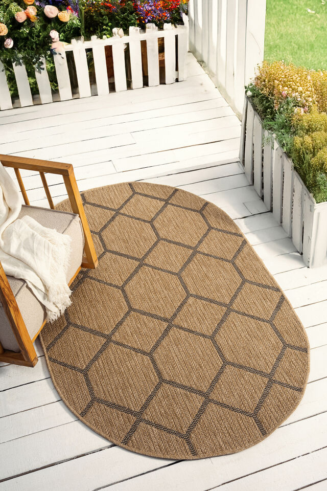 Seyran Halı India 669 Siyah Petek Desenli Oval Halı | Muse Carpet