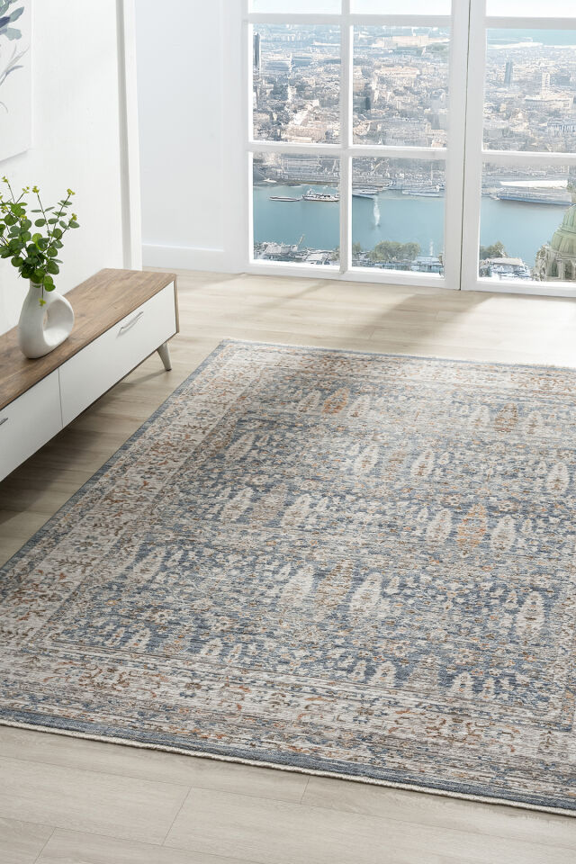Seyran Halı Peru 10207 Mavi | Vintage Eskitme Dokuma Salon Halısı