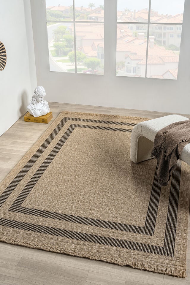 Seyran Halı İndia 668 Siyah - Siyah Çizgili Doğal Hasır Dokuma Halı | Muse Carpet