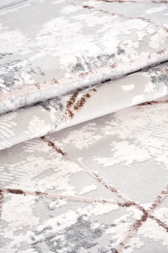 Filora 11254 Modern Geometrik Salon Halısı – Kiremit & Gri Çizgili Saçaklı Halı | Muse Carpet