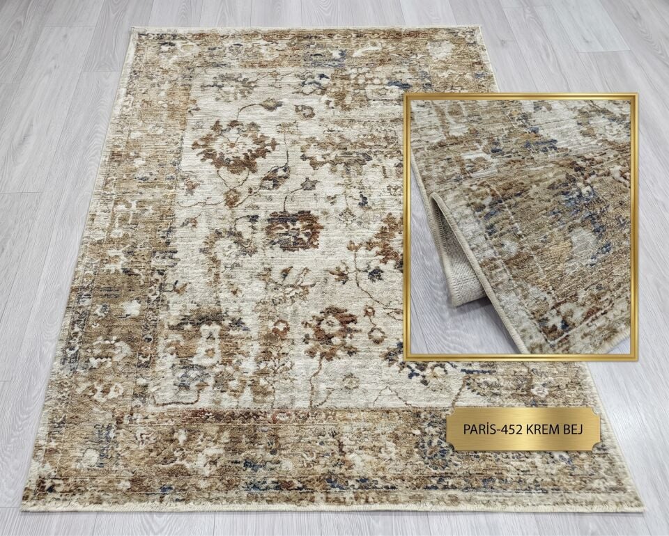 Decoser Paris 452 Krem Bej Halı | Vintage Eskitme Şıklık