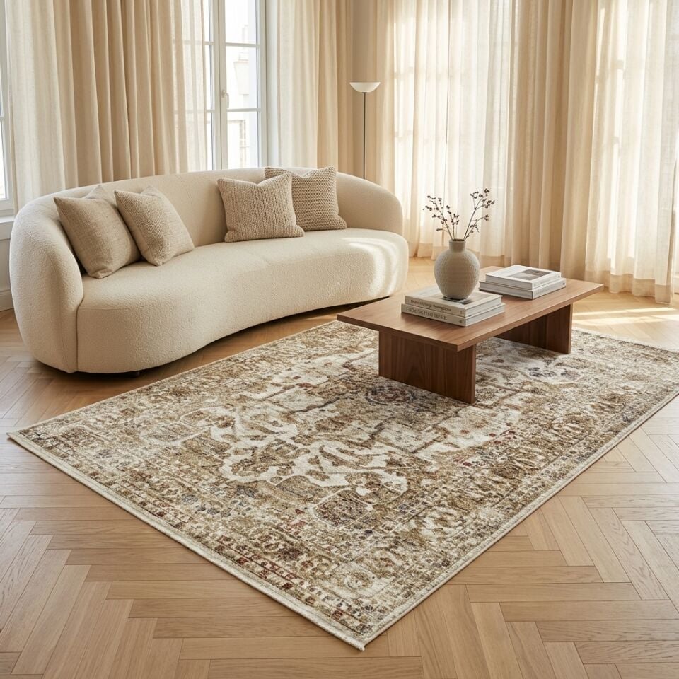 Decoser Paris 453 Krem Bej Halı | Vintage Madalyon Desen